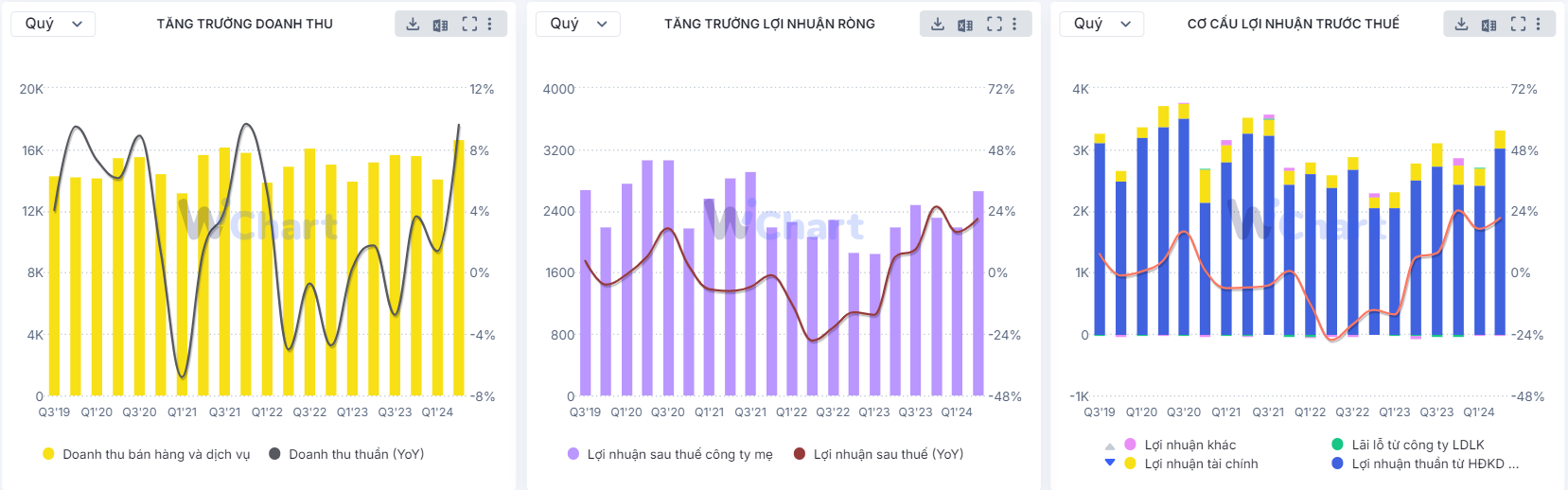 Nhóm chart nên có về doanh thu lơi nhuận tăng trưởng