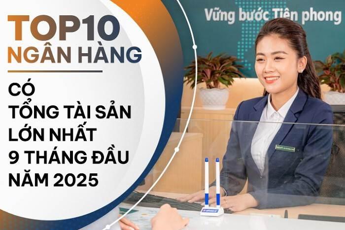 Top 10 ngân hàng có tổng tài sản lớn nhất 9 tháng năm 2025